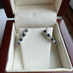 Sterling silver sapphire and diamond hoops